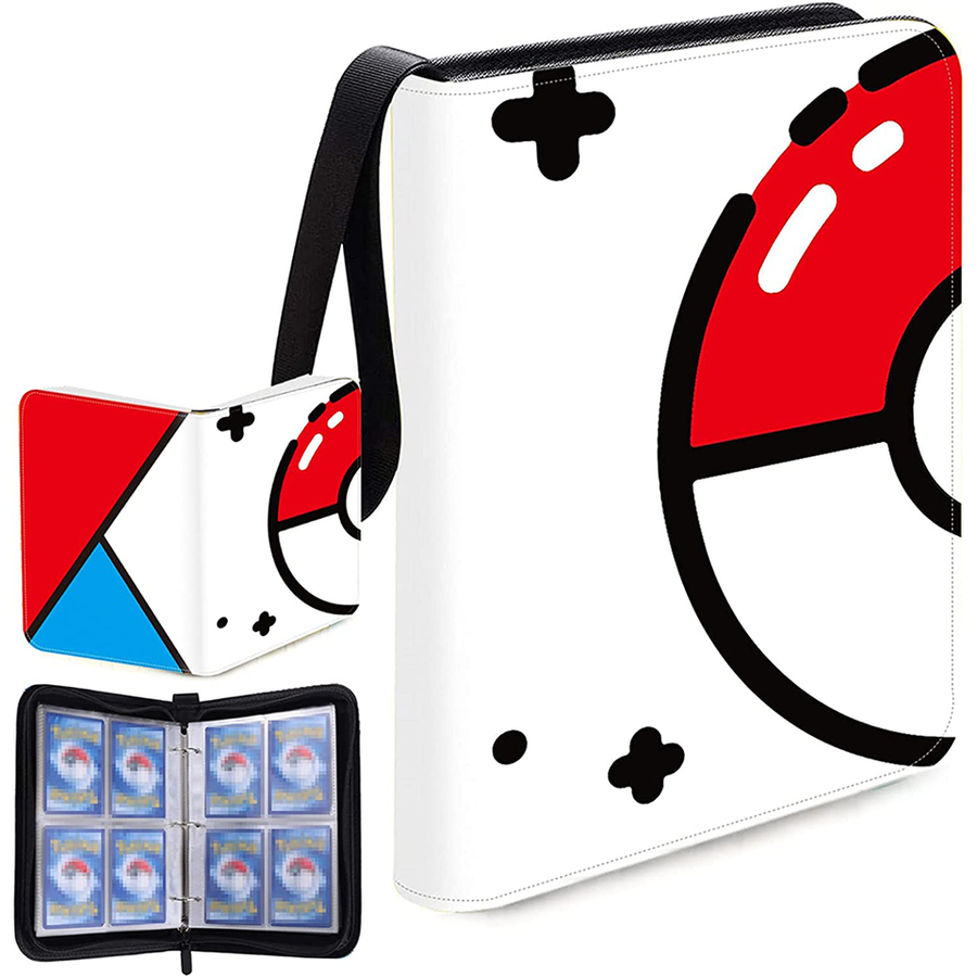 Trading Card Binder 400 Cards 50 Pages – 4 Pocket Zipper Album Organizer: Pokeball